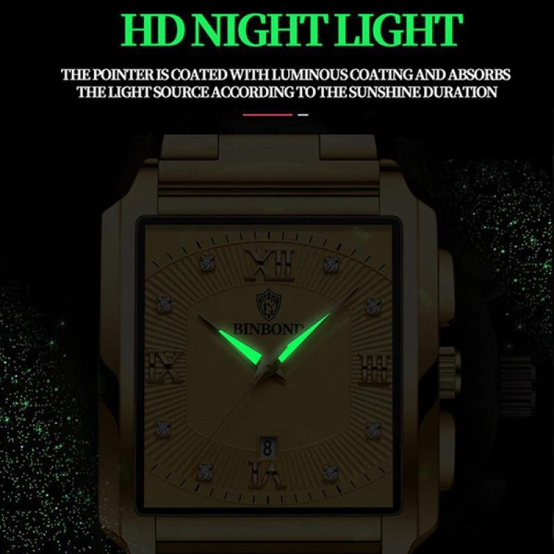 BINBOND Ceasuri de mână pentru bărbați, pătrate, rezistente la apă, originale de lux, din oțel inoxidabil