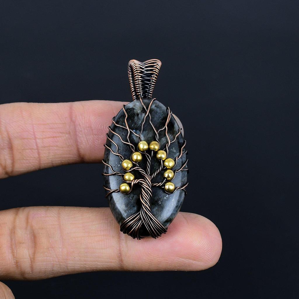 Larvikite Pendant Handmade Gemstone Jewelry, 999 Copper Wire Wrapped Pendant ,Unique Design Jewelry Pendant
