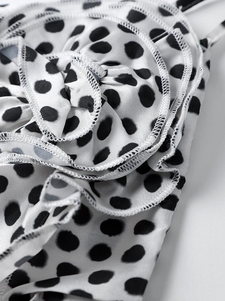 Dot Printed Sling Long Dress Women V-neck Sleeveless Backless 3D Flower Female Summer Party Holiday Lady Robe