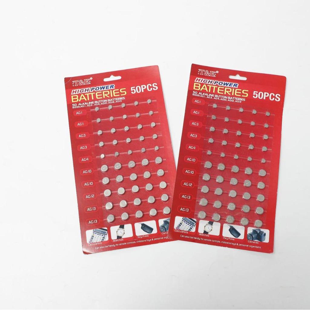 50-Piece Mixed Alkaline Button Batteries for Toys and Watches: European & American Style