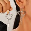 Spiked Heart Dangle Earrings With Red Drop Charms Gothic Style Silver Tone Earrings For Women