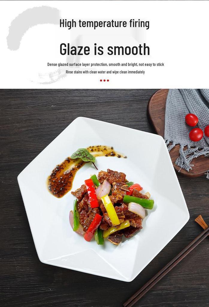 Hexagonal Ceramic Stir-Fry Plate for Home and Commercial Use