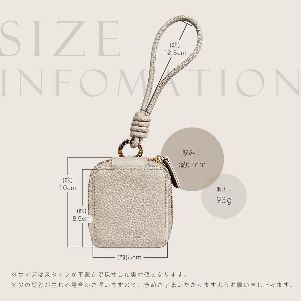 Genuine Leather Mini Pouch with Mirror, Key Case, Smart Key, Card Holder, Hand Strap, Carabiner, Round Zipper, for Men and Women (Grey Beige)