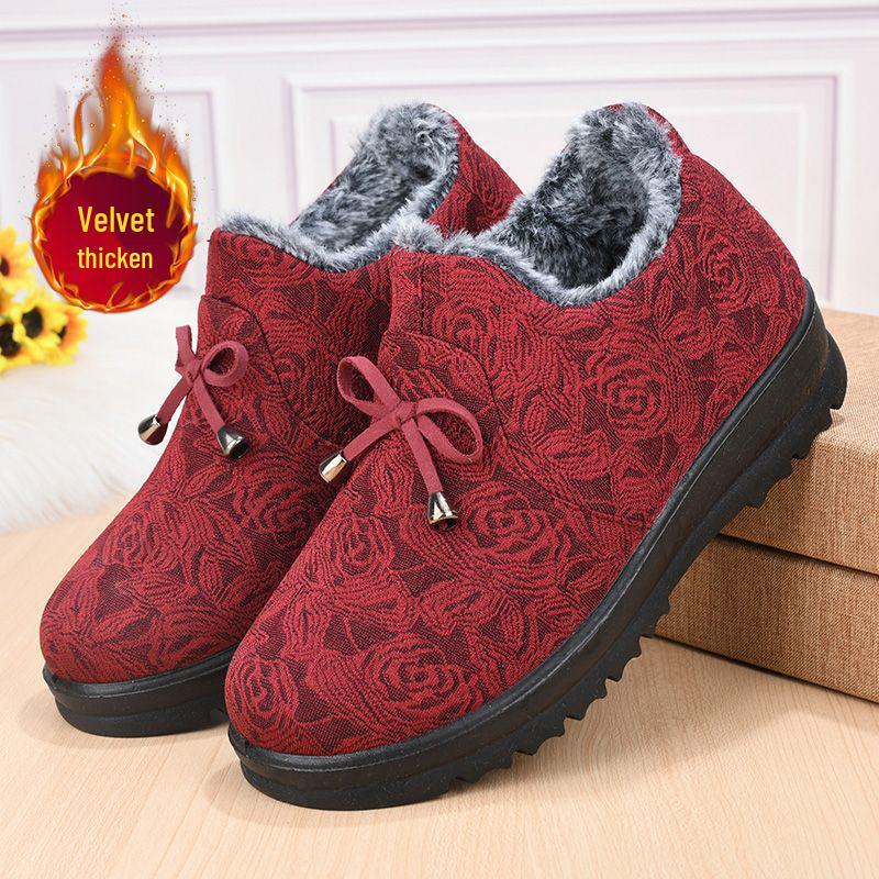 Women's Thickened Lined Winter Shoes: Non-Slip, Soft Sole Cotton Boots for Middle-Aged and Elderly