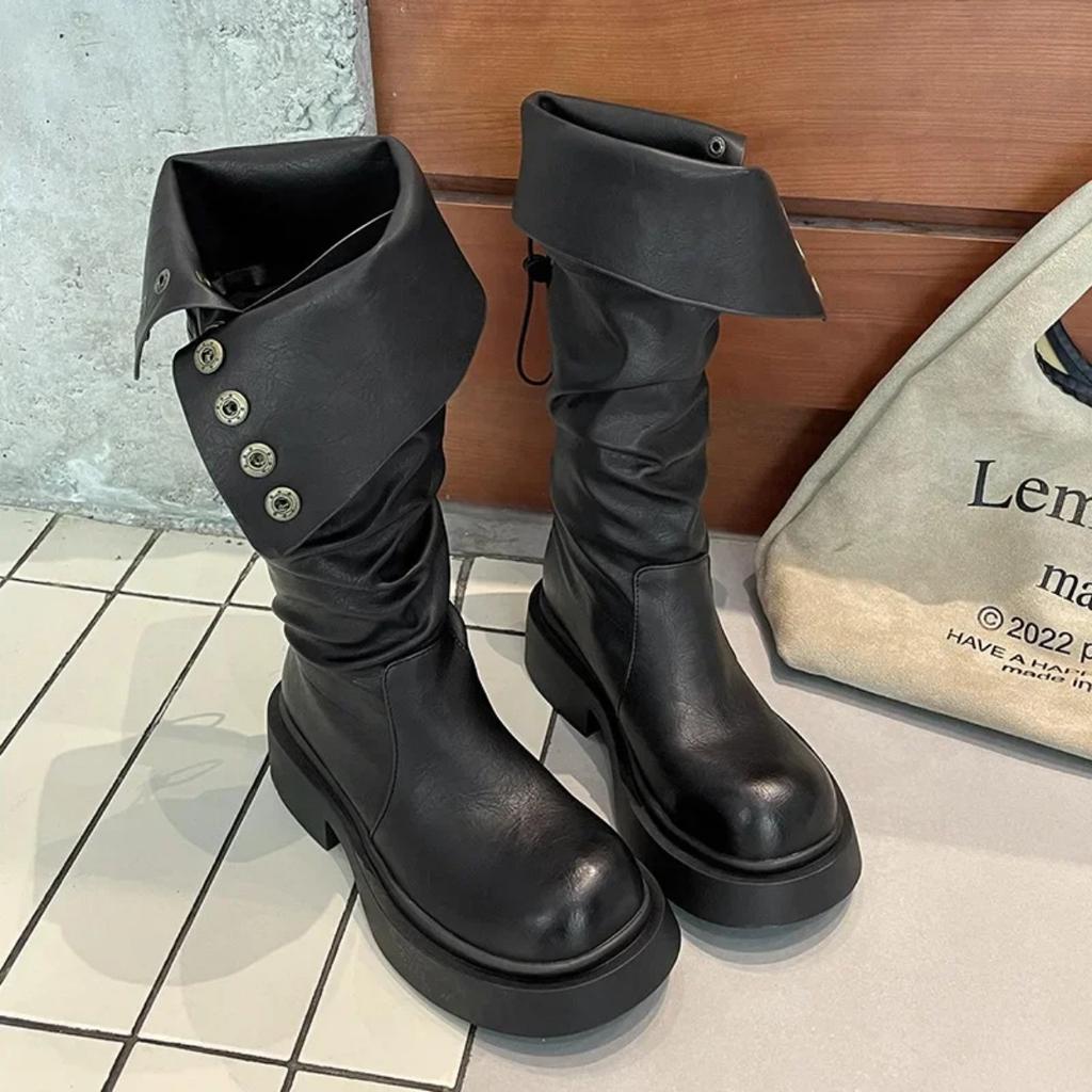 Women's Boots  New Pleated Platform High Tube Comfortable Anti Slip Round Toe Long Boots Waterproof Commuting Fashion Boots