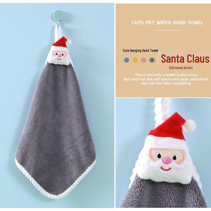 Cartoon Coral Fleece Hanging Hand Towel - Absorbent Christmas Gift for Kitchen & Bathroom