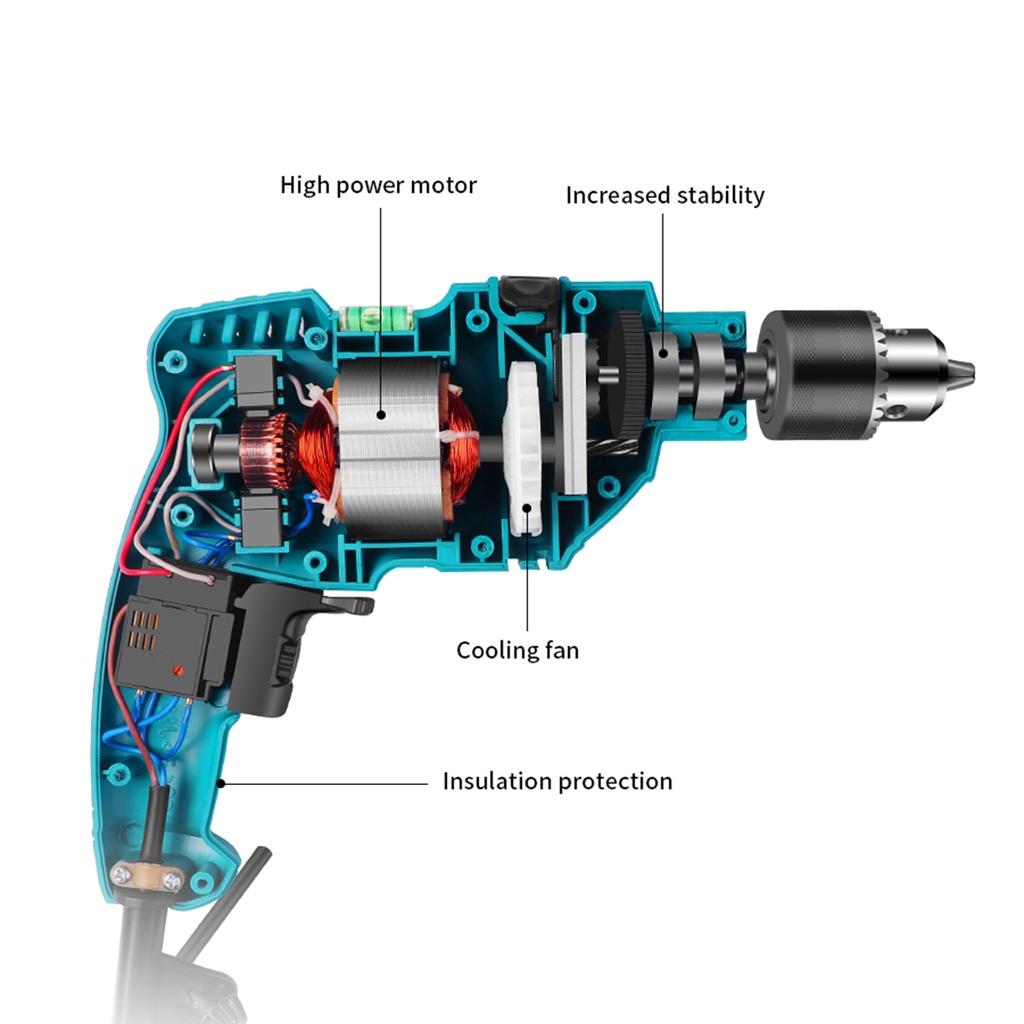 Electric Brushless Impact Drill 13MM Electric Rotary Hammer Handheld Impact Flat Drill Guns Torque Screwdriver Power Tools Kit