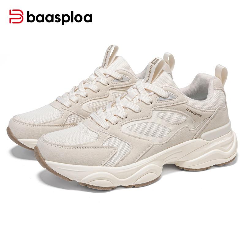 BAASPLOA Damen Sportschuhe mit dicker Sohle, Mesh Laufschuhe, Freizeitschuhe, Wanderschuhe, Studentenschuhe, weiße Schuhe, flache Sportschuhe, Tennisschuhe