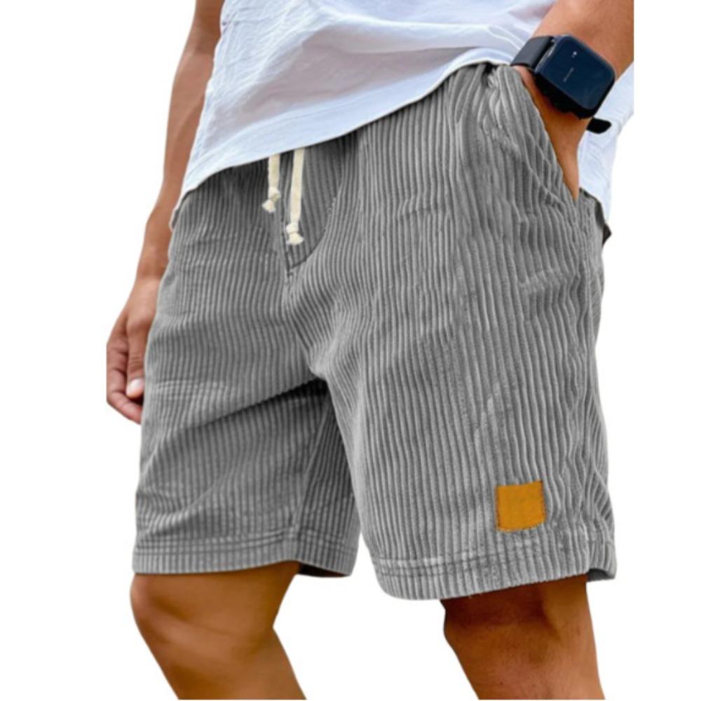 Men Vintage Logo Embroidered Corduroy Drawstring Loose Casual Fashion Shorts Soft Breathable Daily Outdoor Bottoms