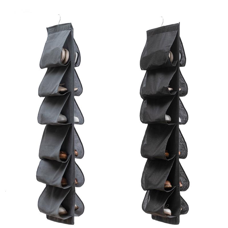 Hanging 12-Grid Shoe and Clothing Storage Bag - Multi-Layer Wardrobe Organizer