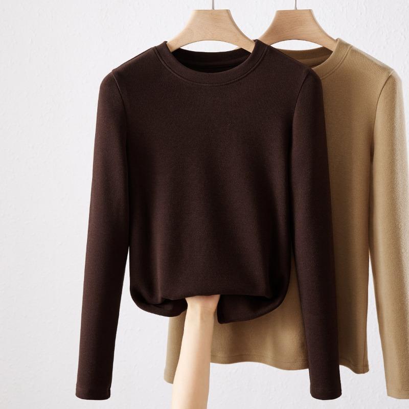 

Double-sided German velvet white bottoming shirt for women s autumn and winter velvet thickened inside with a new slim-fit long-sleeved T-shirt top XXXL кофейный