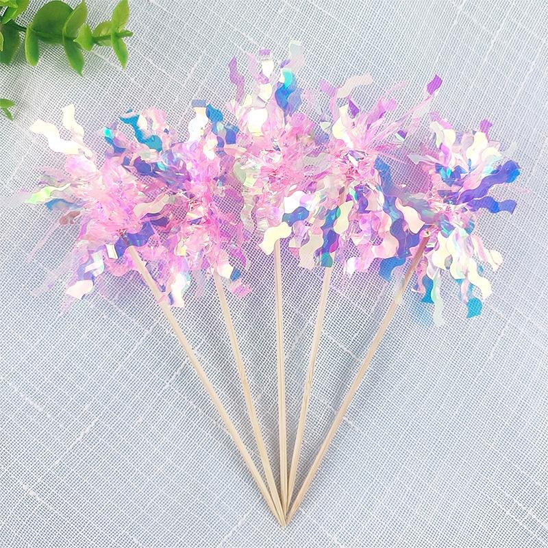 10/20Pcs Glitter Happy Birthday Cake Topper Colorful Fireworks Tassels Cupcake Topper Wedding Baby Shower DIY Dessert Cake Decor