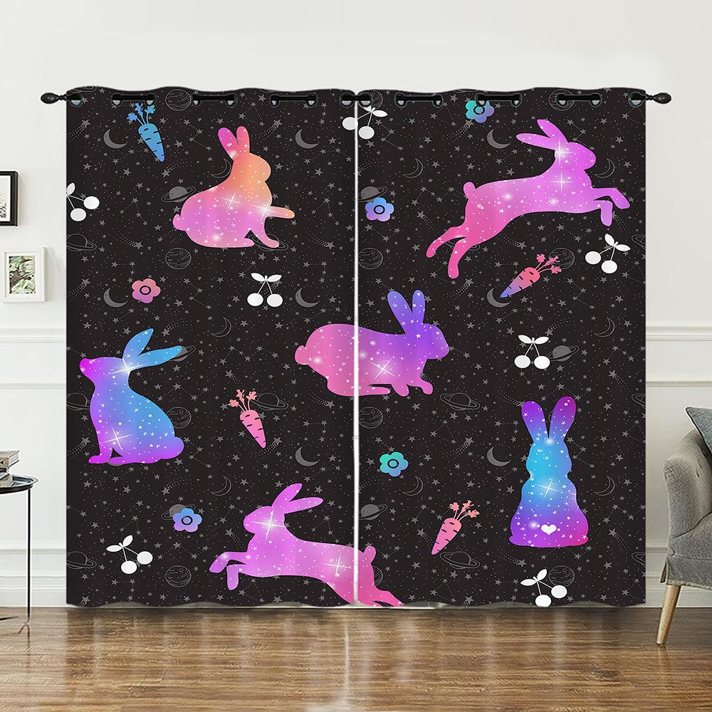 Curtain Cute Illustration Animal Curtain Digital Printing Blackout Curtain No Punching 2pcs*97cm*114cm*2