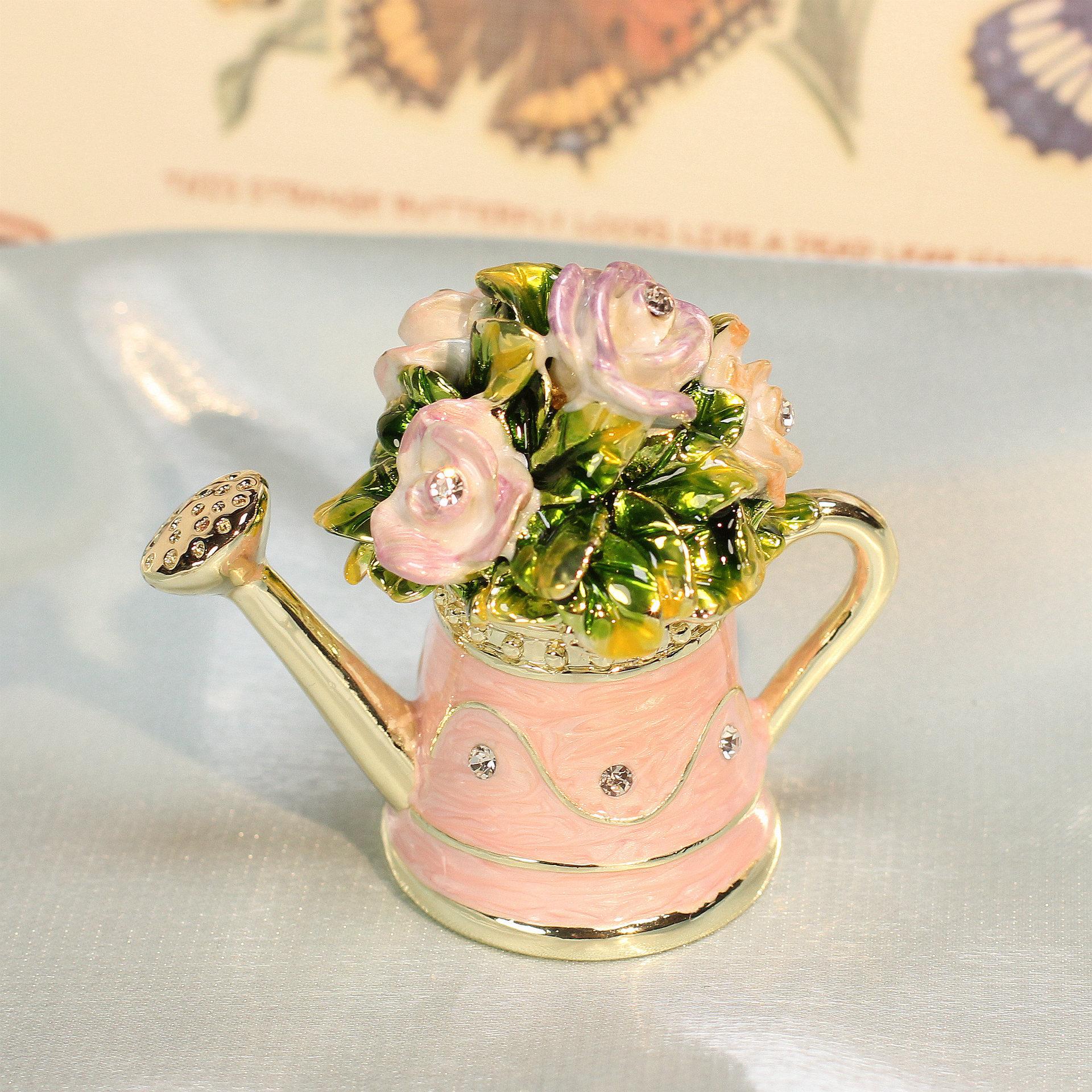 

Hot Selling Enamel Jewelry Box Flower Teapot Flower Shower High-Value Exquisite Metal Decorative Box Home Ornament 6.8*4.3*6cm розовый