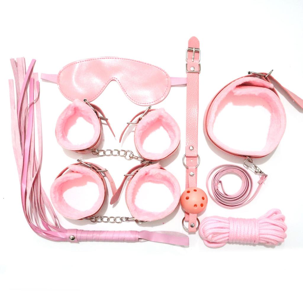 10-Piece Leather Bondage Set: Handcuffs, Collar & More for Couples