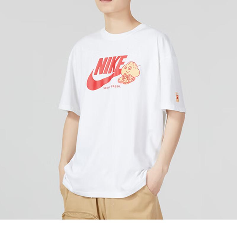 Nike Solid Color Logo Print Crew Neck Pullover Short Sleeve T-Shirt With Drop Shoulder Men Tops White FB9804-100