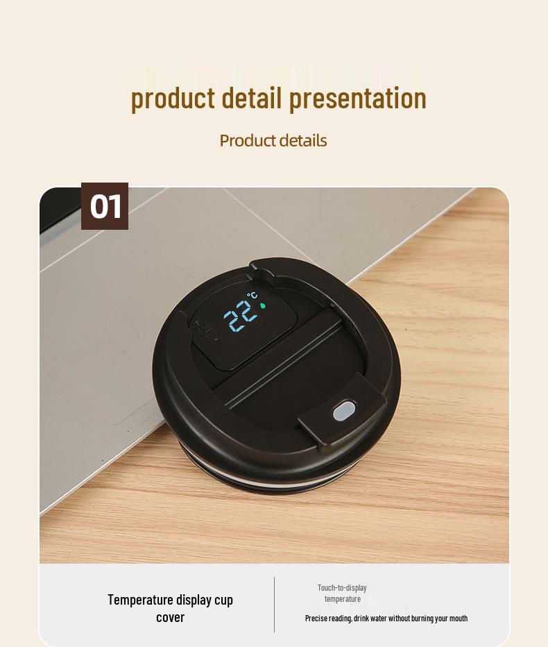 Tazza da Caffè Termica in Acciaio Inossidabile con Display Intelligente - Portatile per Esterni e Pronta per Essere Regalata