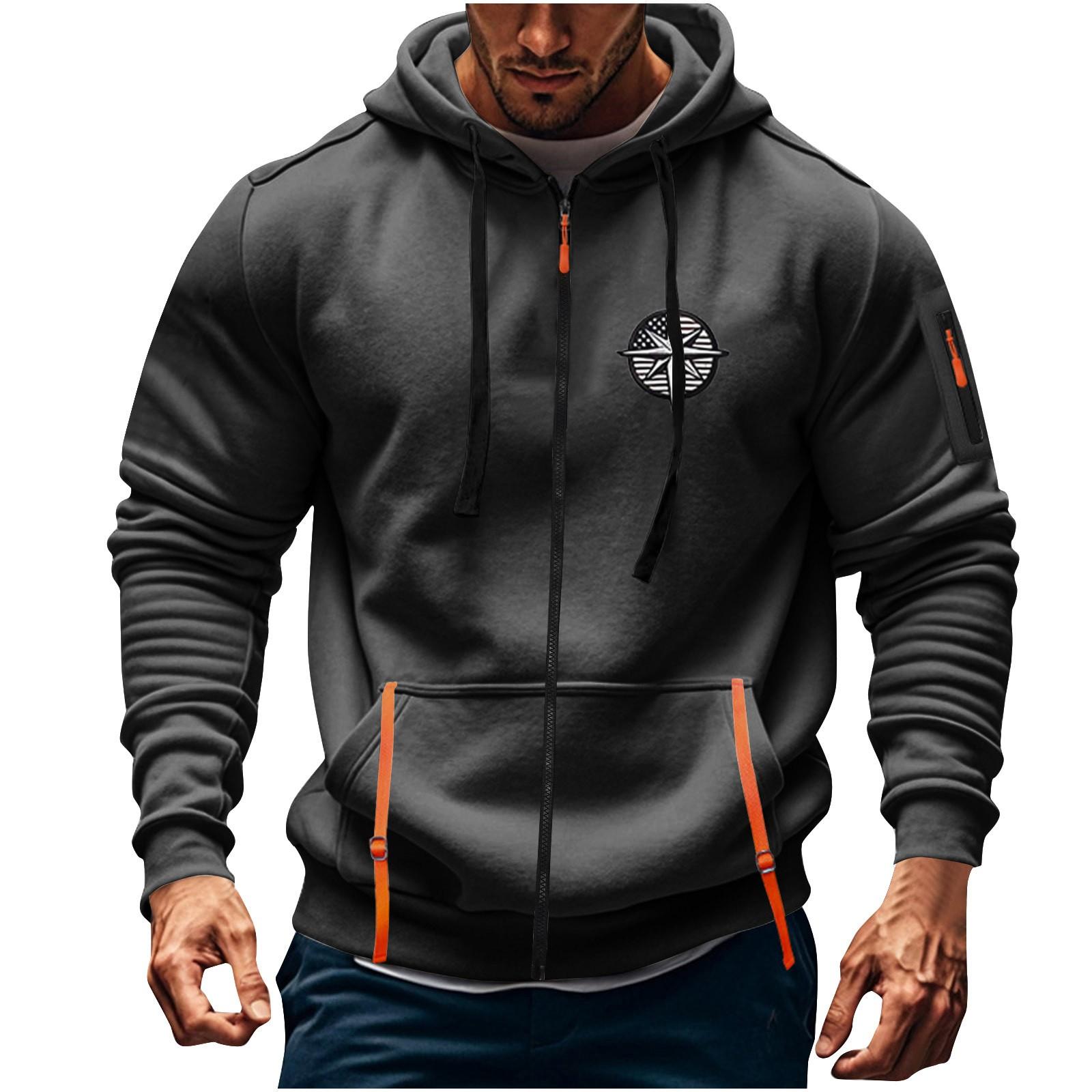 

Мужская спортивная повседневная толстовка с капюшоном, кардиган с капюшоном на молнии, многокарманное пальто с капюшоном S