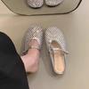 Fashion Rhinestone Marie Jane Baotou Half Slippers Women's 2025 New Summer Outside Wear Half Bottom Flat Cool Mopping