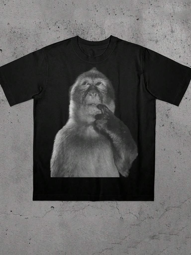 Women's Casual Monkey Print Round Neck Short Sleeve T-Shirt, Versatile For Commuting And Outings