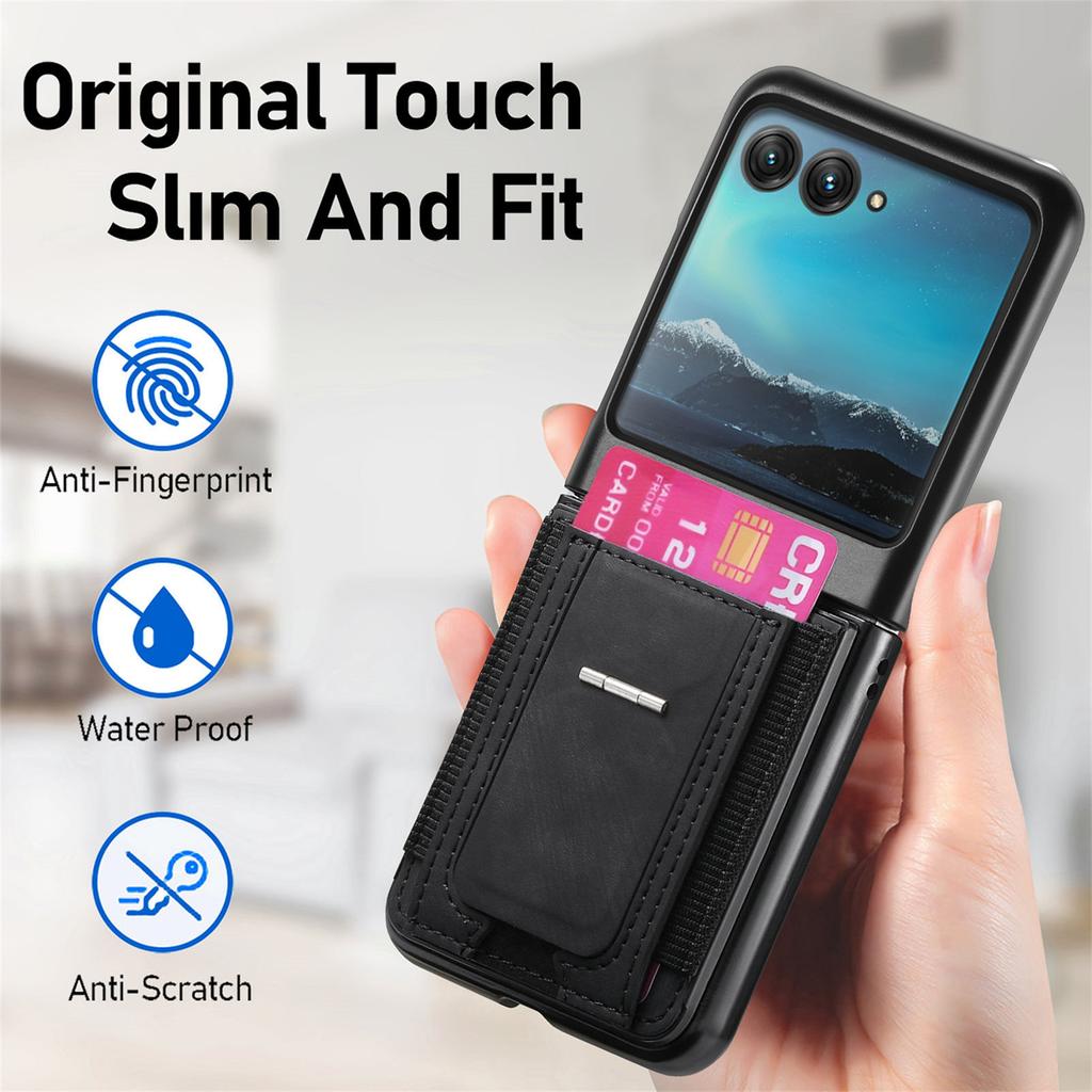 For Motorola Razr 40 Ultra 5G Case Kickstand Retro Leather Back Cover with Card Holder