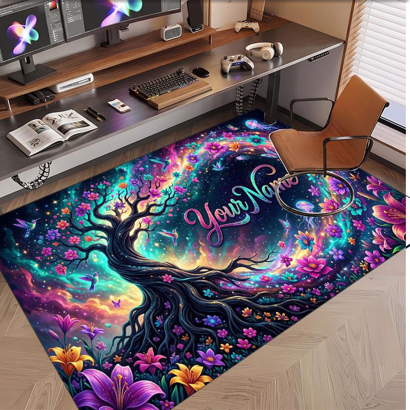 Rose Floral Theme Soft Crystal Velvet Rug Custom Name & Text Print Non Slip Floor Rug for Bedroom Living Room