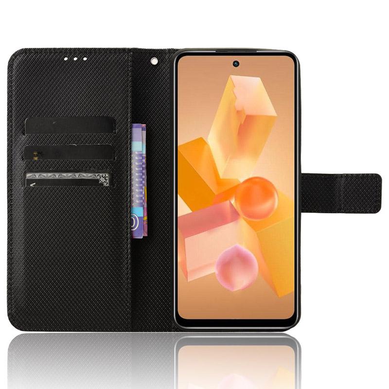 

For Infinix Hot 40i X6528B Phone Case Diamond Texture Wallet Leather Cover Black