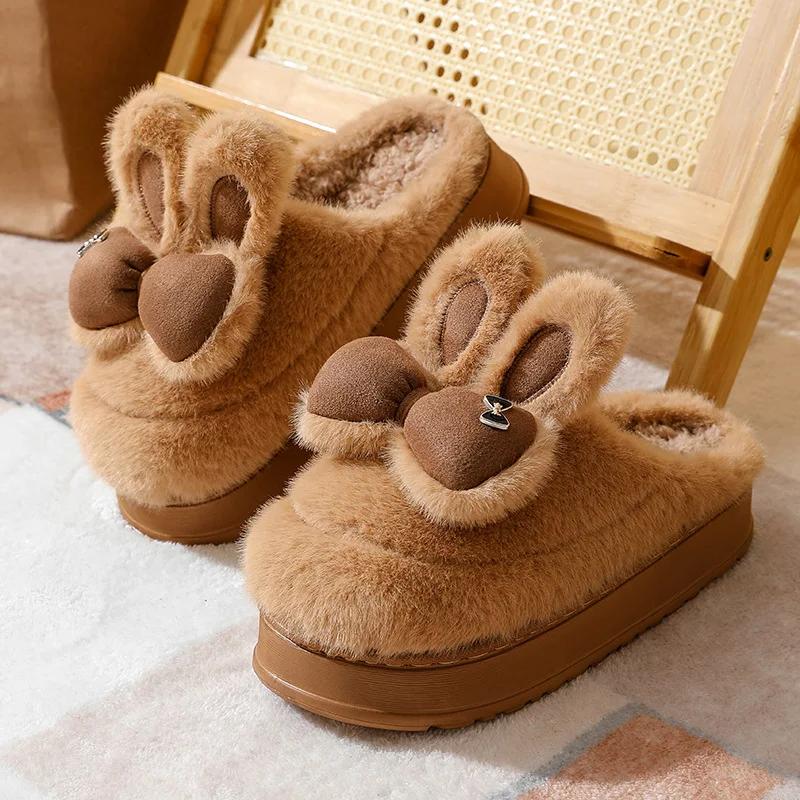 Fashion Winter Women's Slippers Plush Warm Indoor Anti Slip Comfortable Cute Home Platform Couple Cotton Shoes Korean Chanclas Mujer