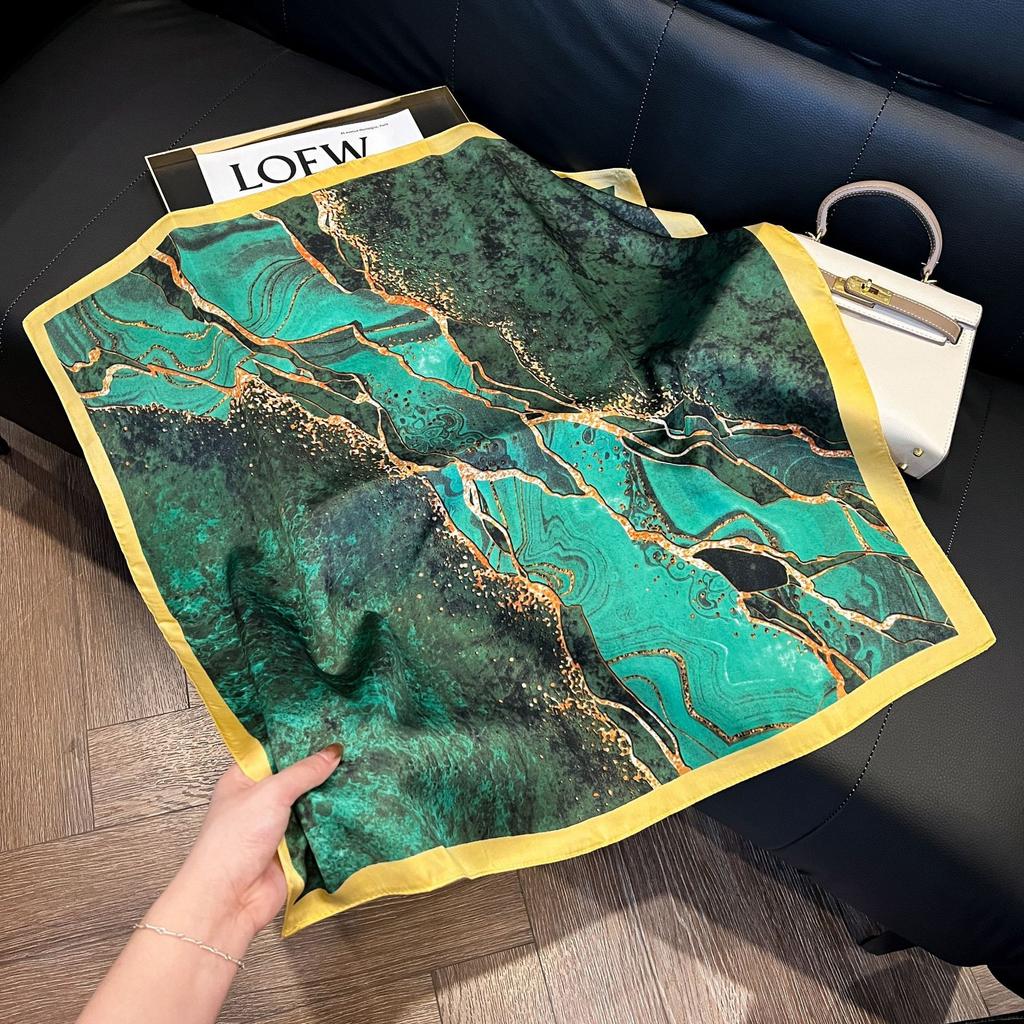 Geometric Colorblock Square Imitation Silk Scarf Women Satin Shawl Wrap Hijab Female Hair Band Luxury Headkerchief Echarpe