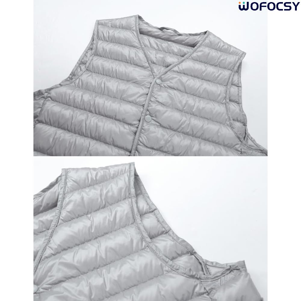 WOFOSY Collarless Down and Stylish Inner Vest for Compact and Casual Perfect for and SY213 Men's Vest, Ultra-Lightweight, Warm, Hiking, Storage, Wear,