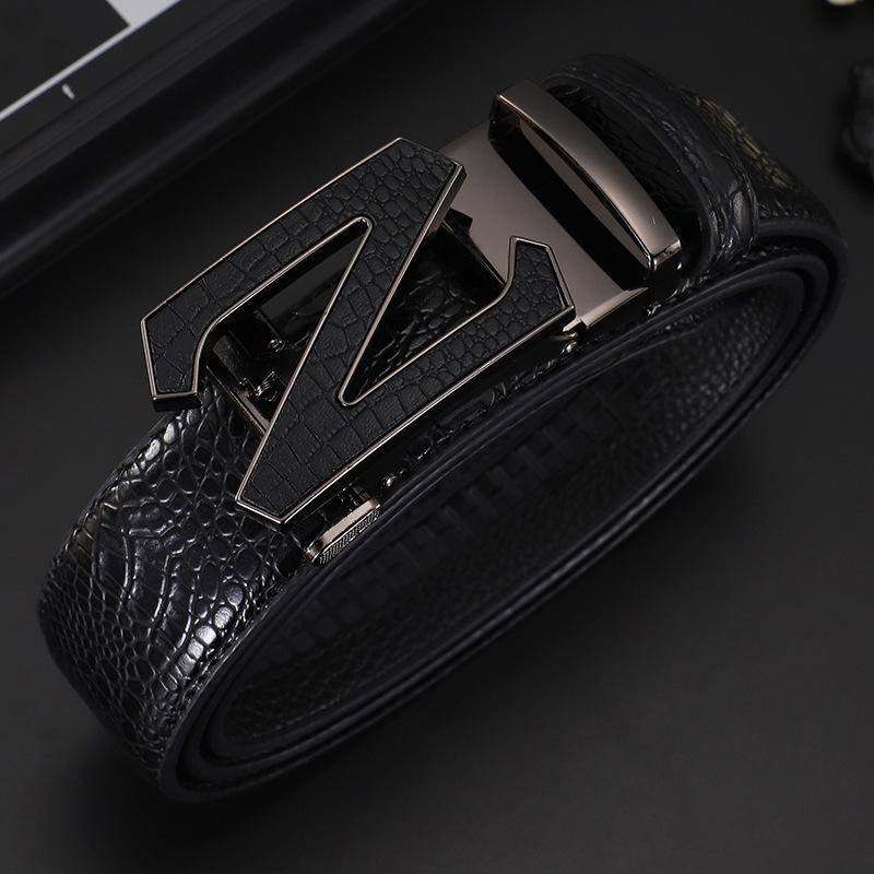 Men's Crocodile Pattern Leather Belt with Automatic Buckle - Fashionable, Versatile, and Casual Waist Accessory for Trousers