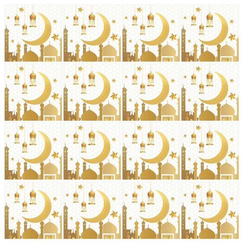 652F Disposable Mubarak Plates,Napkins,Cups,Fork for Eid,Islamic Holiday Decorations EidMubarak Tableware Set