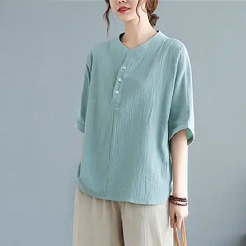 Mom's Trendy Ethnic Cotton Linen Slimming Two-Piece Summer Set