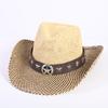 Popular Hollow Breathable Western Cowboy Straw Hat Men's and Women's Summer Sunshade Sunscreen Wide-brimmed Beach Hat