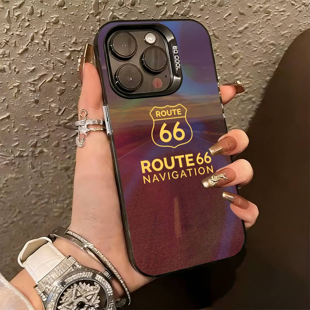 

A-American R-Route 66 Phone Case For iPhone 17,16,15,14,13,12,11 Plus,Pro Max,XS,Colorful Silver Phone case Funda Cover iPhone15pro