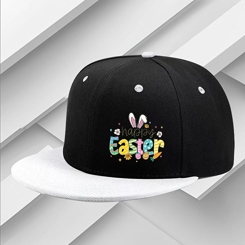 Happy Easter Graphic Flat Brim Snapback Cap Polyester Casual Outdoor Adjustable Unisex