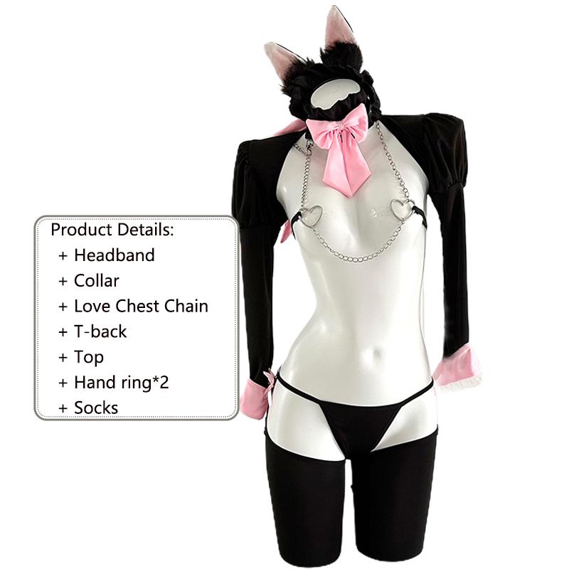 Quente Erótico Sexy Anime Gato Cosplay Uniforme Amor Corrente de Peito Fantasias Tentação Oco Sexy Roupa Pornô Para Mulheres
