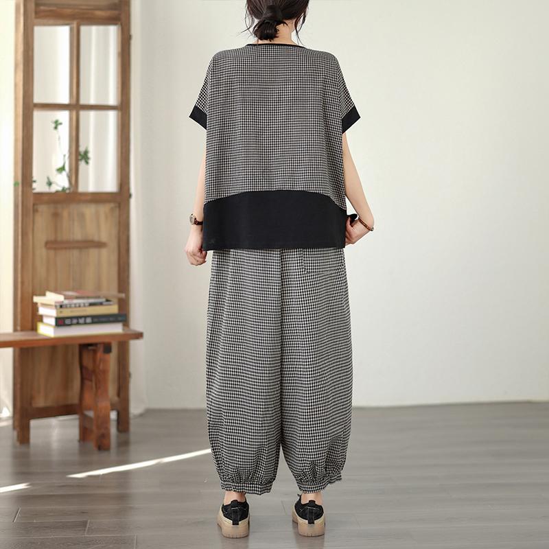 DIMANAF 2026 Plus Size Pants Suits Women Sets Suits Summer Vintage Loose Tops Shirts Long Pants Cotton Linen Casual Black