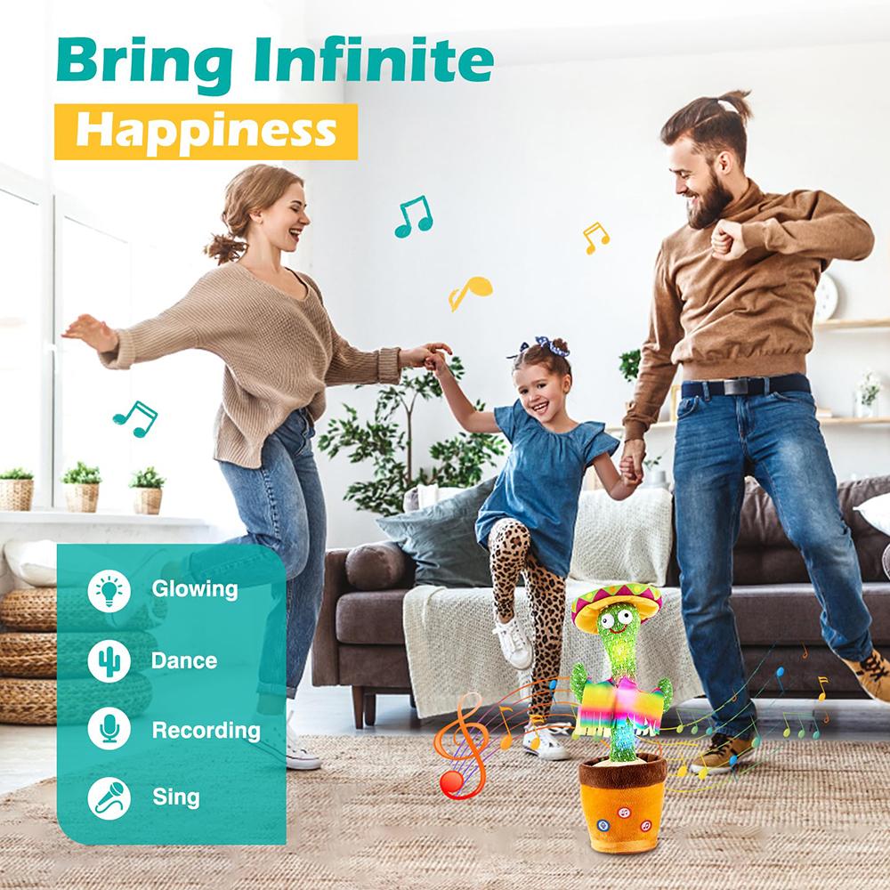 Dancing Talking Cactus Singing Talking Recording Mimic Repeating What You Say Toy Electronic Light Up Plush Give For Kids Gifts