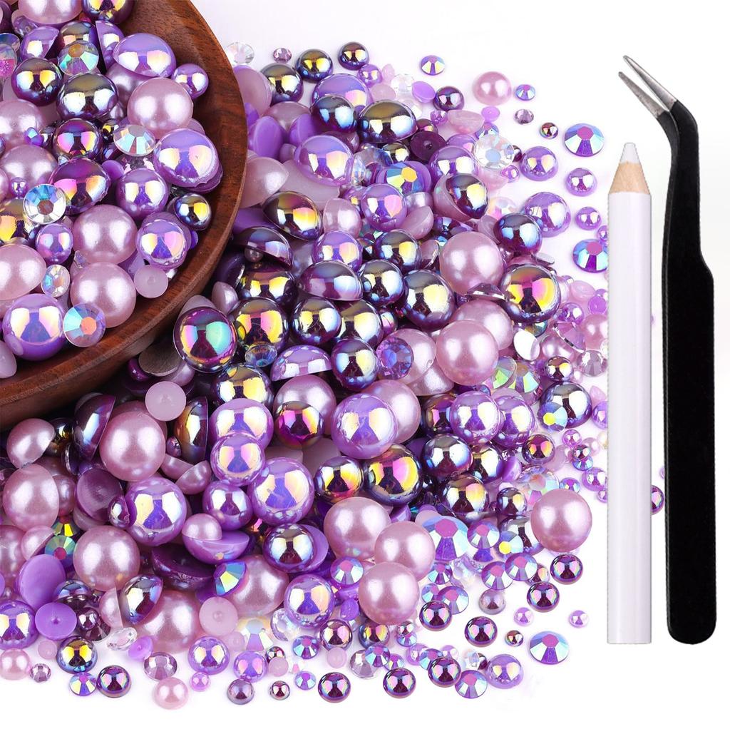 80G Flat Bottom Pearl Rhinestone Handmade Gold Black 3-10Mm Resin Rhinestone And Half Pearl Diy Clothing Accessories