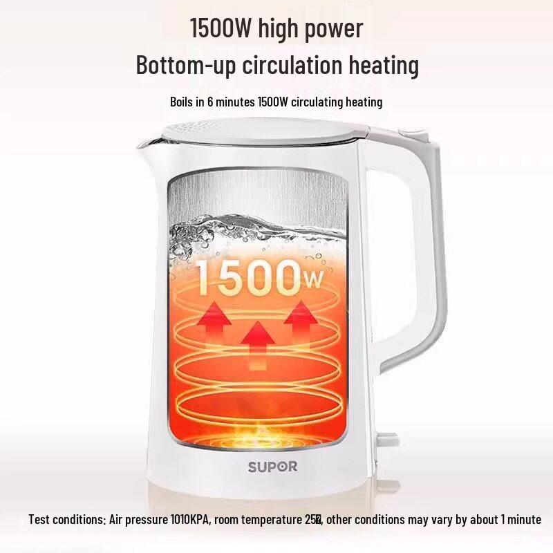 Supor 1,7L doppelwandiger elektrischer Wasserkocher, 1500W, verbrühsicher, aus 304 Edelstahl