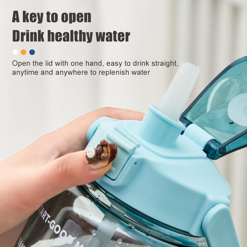 2-Liter-Wasserflasche mit Strohhalm, Kawaii-süße Trinksportflaschen mit Zeitmarkierung für Mädchen, Wasserkrug, Trinkgeschirr, Outdoor-Tasse