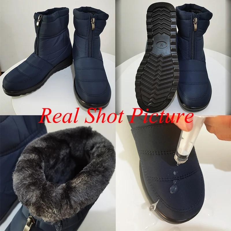 Waterproof Snow Boots for Women Winter Warm Plush Ankle Booties Front Zipper Non Slip Cotton Padded Shoes Woman Size