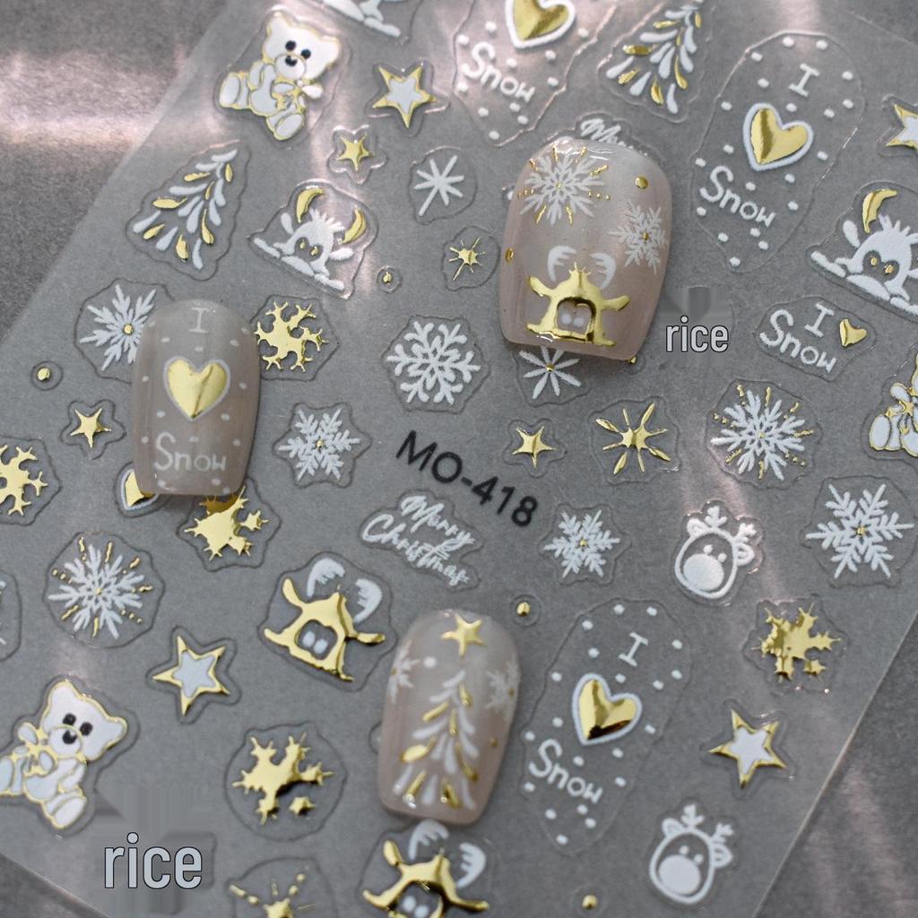 Embossed White Snowflake Nail Stickers for Christmas & Winter
