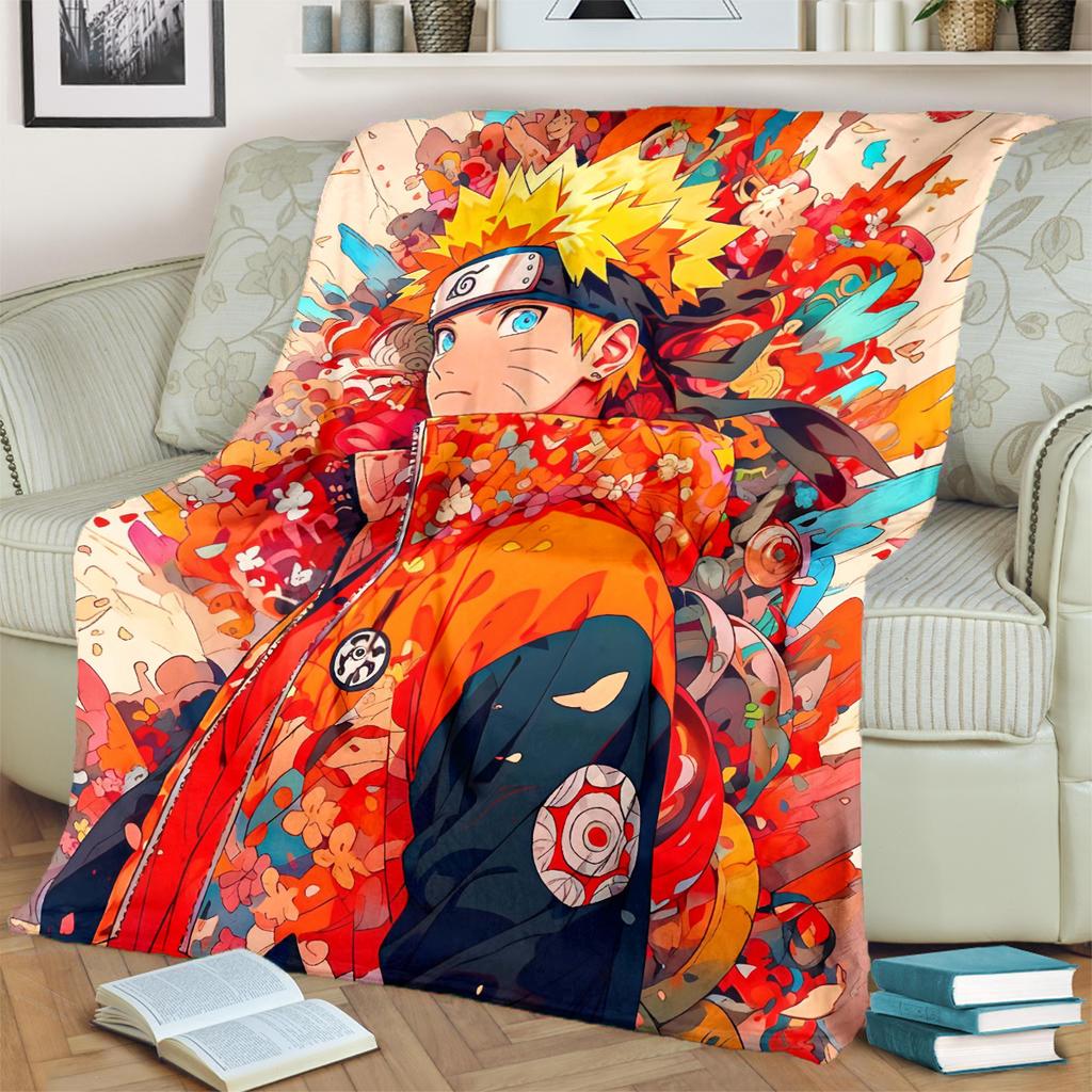 Anime-Naruto Print Blanket Warm Comfortable Flannel Blanket for Bedrooms, Sofas, Beds, Chairs, Picnics, Travel -LXR45