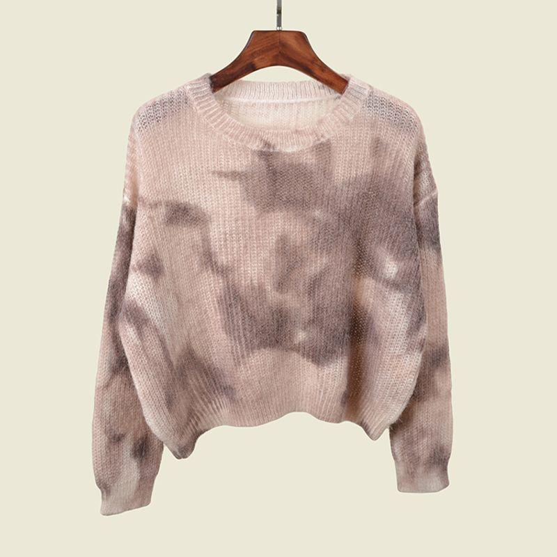 Low Crew Neck Mohair Tie-Dye Pullover Gradient Sweater