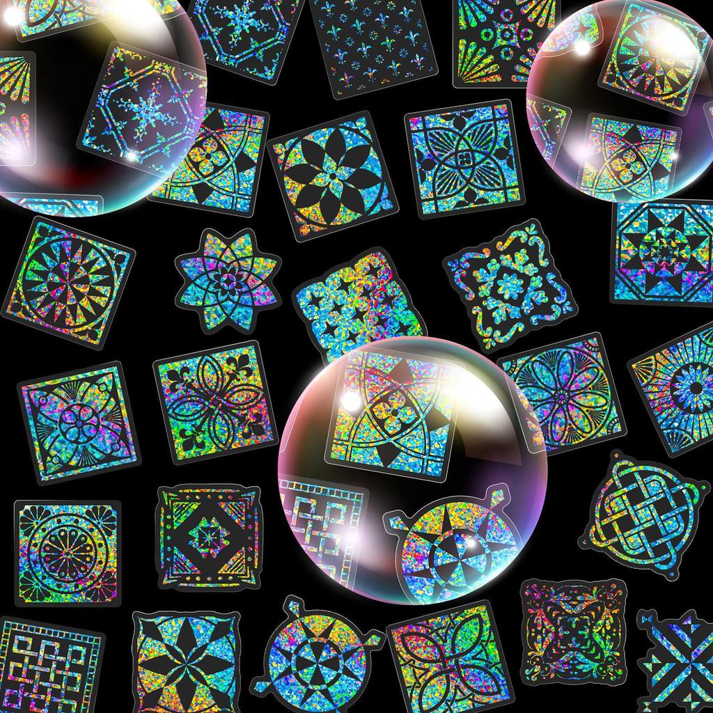 50 Bohemian Window Grilles Transparent Laser Stickers Streamer Floating Painting Pet Transparent Card Laser Ins Wind Goo Card