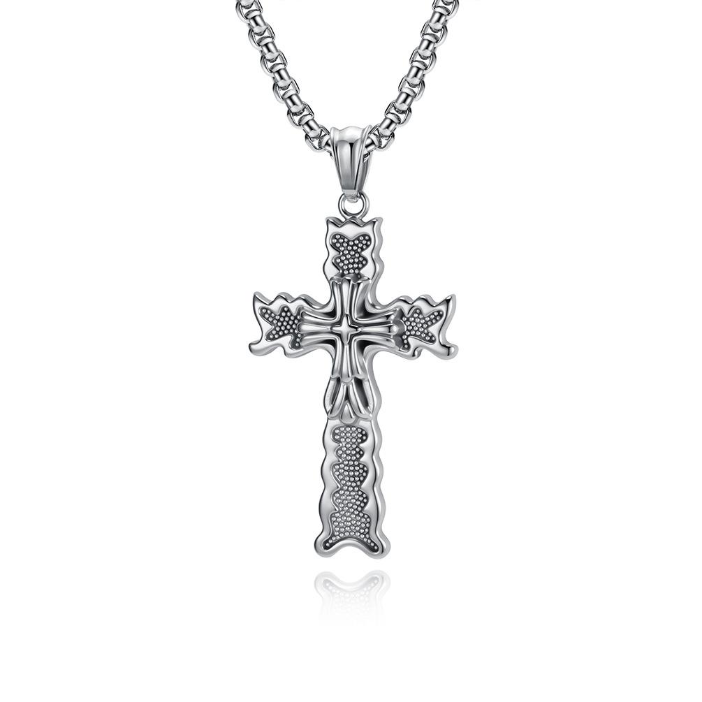 Vintage Punk Titanium Steel Cross Necklace Niche Personality Literary Wear Stainless Steel Cross Pendant 60CM