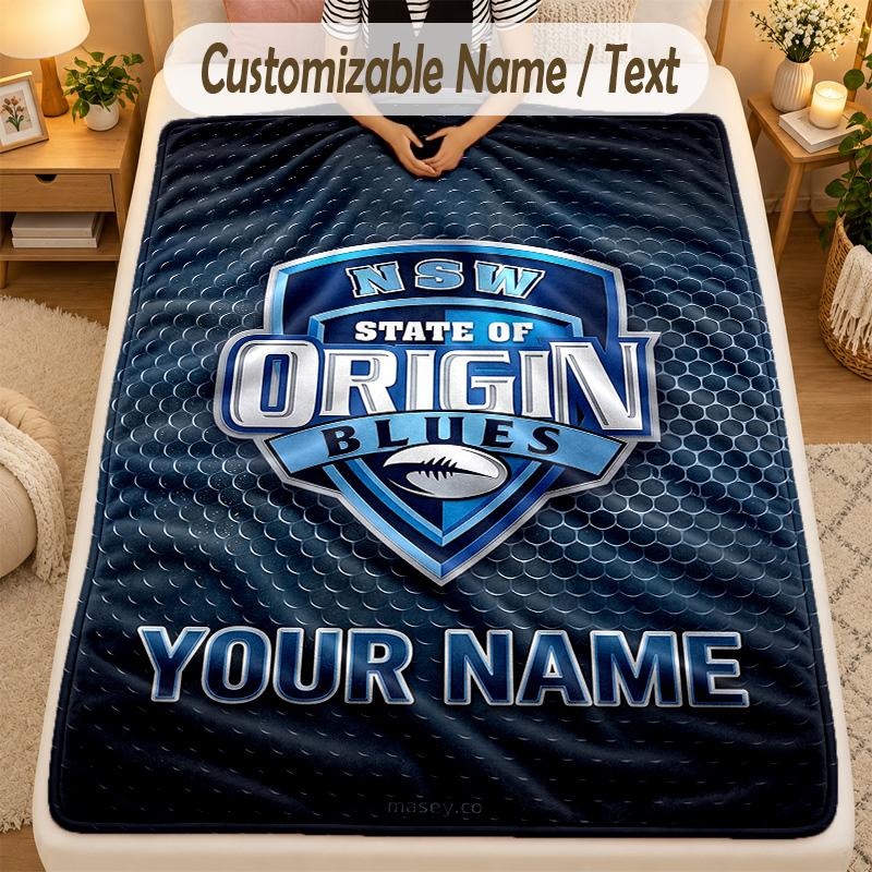 Flannel BlanketNSW Blues Logo Custom Name Text Personalized Soft Warm Throw Blanket Home Decor Gift