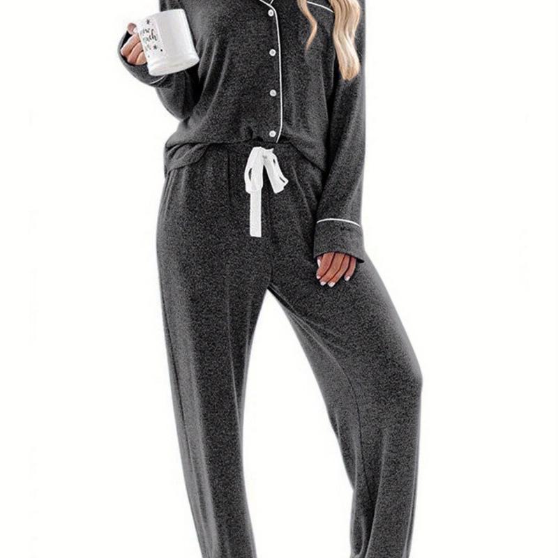 Women's Long-Sleeve Pajama Shirt - Casual Button-Down